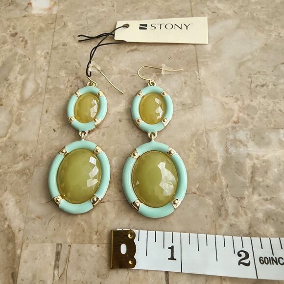 Stony Citrine-Colored Stone Dangle Earrings - Picture 3 of 6